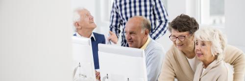 Seniors enjoying computer activities